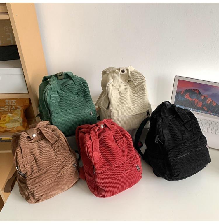 Women's Small Bag Japanese Solid Color Corduroy Schoolbag Female Student Backpack
