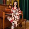 Women's Summer Floral Long Sleeve Loose-Fit Ice Silk Pajamas - Comfortable, Breathable, High-End Feel