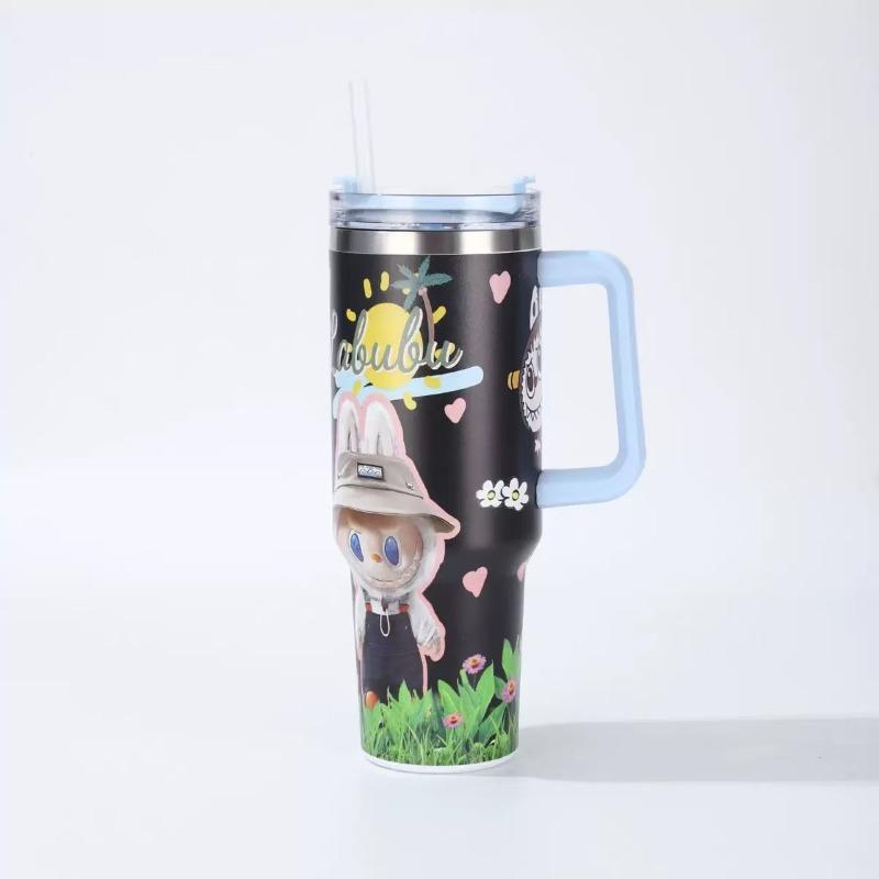 Cartoon Pattern 40oz Car Cup 304 Stainless Steel Thermos Cup Car Straw Bingba Cup