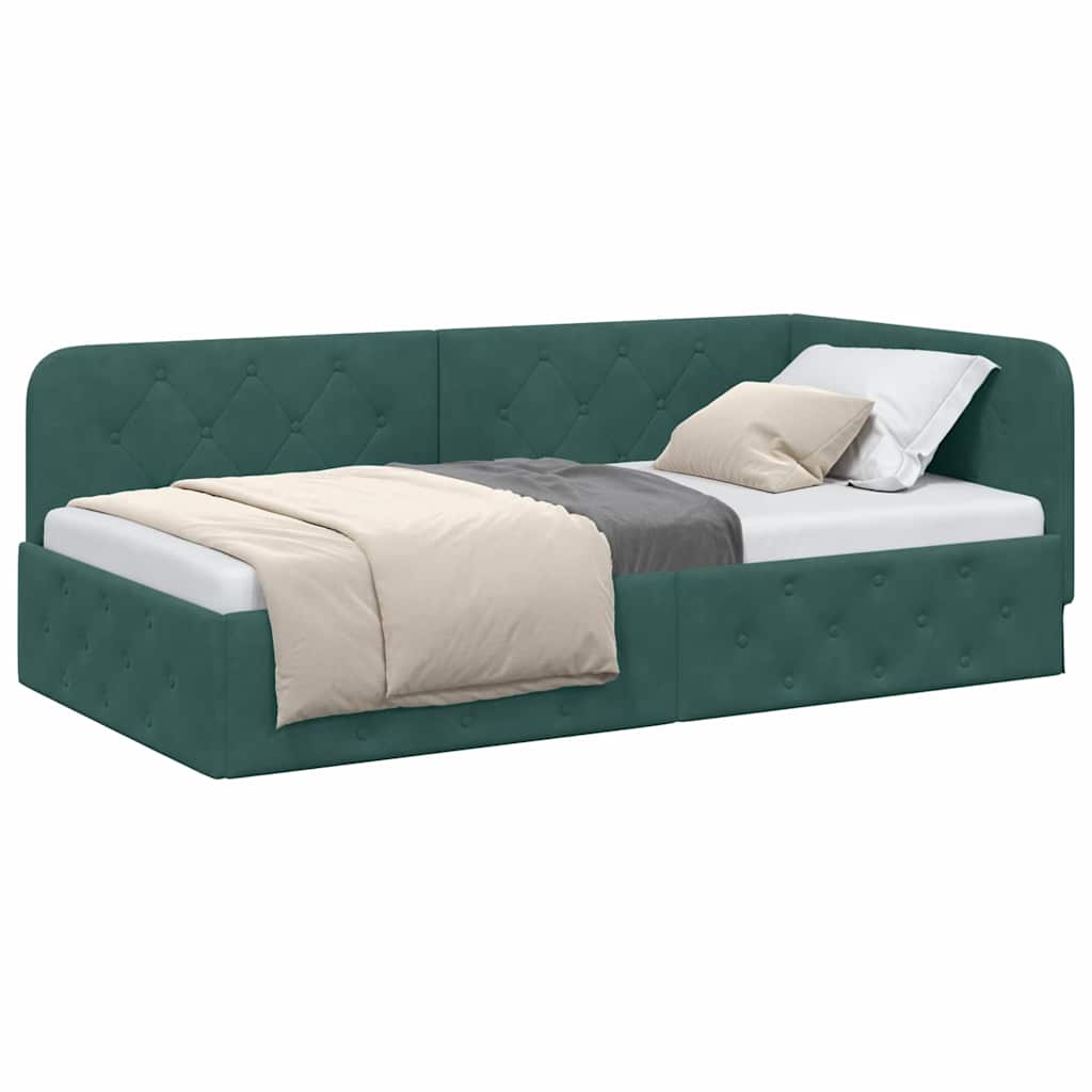Corner Bed Frame Dark Green 90 X 190 Cm Velvet