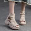 Johnature Thick Sole Height Increasing Retro Hollow-out Peep Toe Roman Sandals Versatile Women's Platform Shoes
