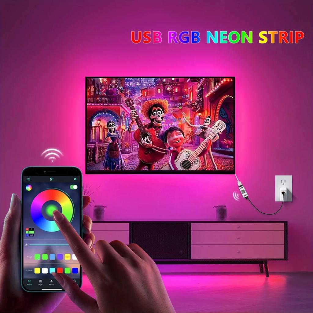 RGB Neon LED Strip Light 5V USB Flexible Waterproof Rope Lamp APP Remote Music Sync for Gaming Room TV Backlight Christmas Decor