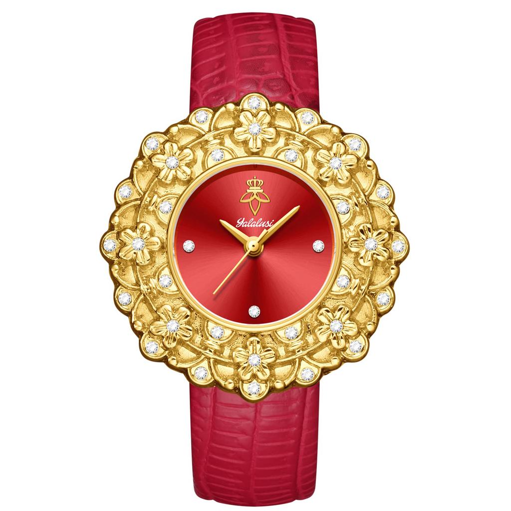 YaLaLuSi Fashion Women's Quartz Watch Emerald Green Dial with Sparkling Rhinestones Gorgeous Gold Flower Gift for Women