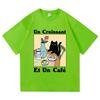 Vintage French Cafe Cat T Shirt Fashion Men/Women Funny Letter Un Croissant Et Un Cafe T-Shirt High Quality Cotton Tees Shirts