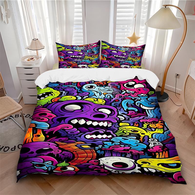 3pcs Anime Cartoon Design Bedding Set with One Quilt Cover and Two Pillowcases (No Core) - Festival Gift for Bedroom Decor, Polyester Fabric.F077
