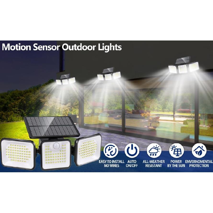 2 Pack 180 LED Solar Flood Lights Outdoor,Motion Sensor Outdoor Lights,IP65 Waterproof,3 Adjustable Heads Outdoor Solar Lights,Solar Lights for