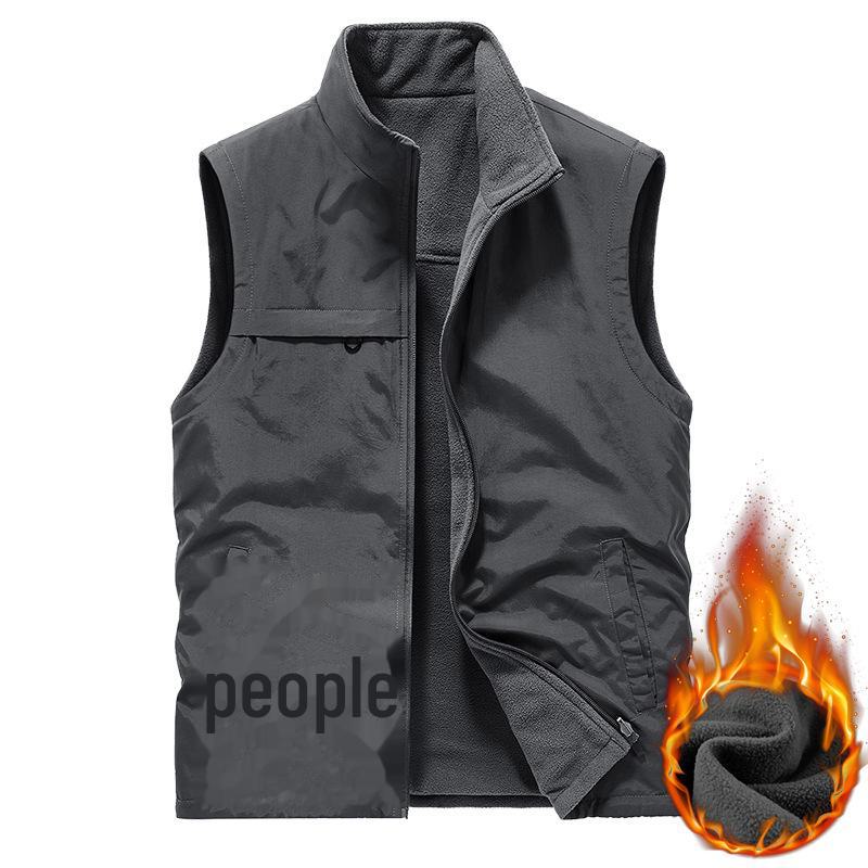 Herren Wende-Samtweste – Herbst/Winter Outdoor Winddicht, Warm, Aufgedrucktes Logo
