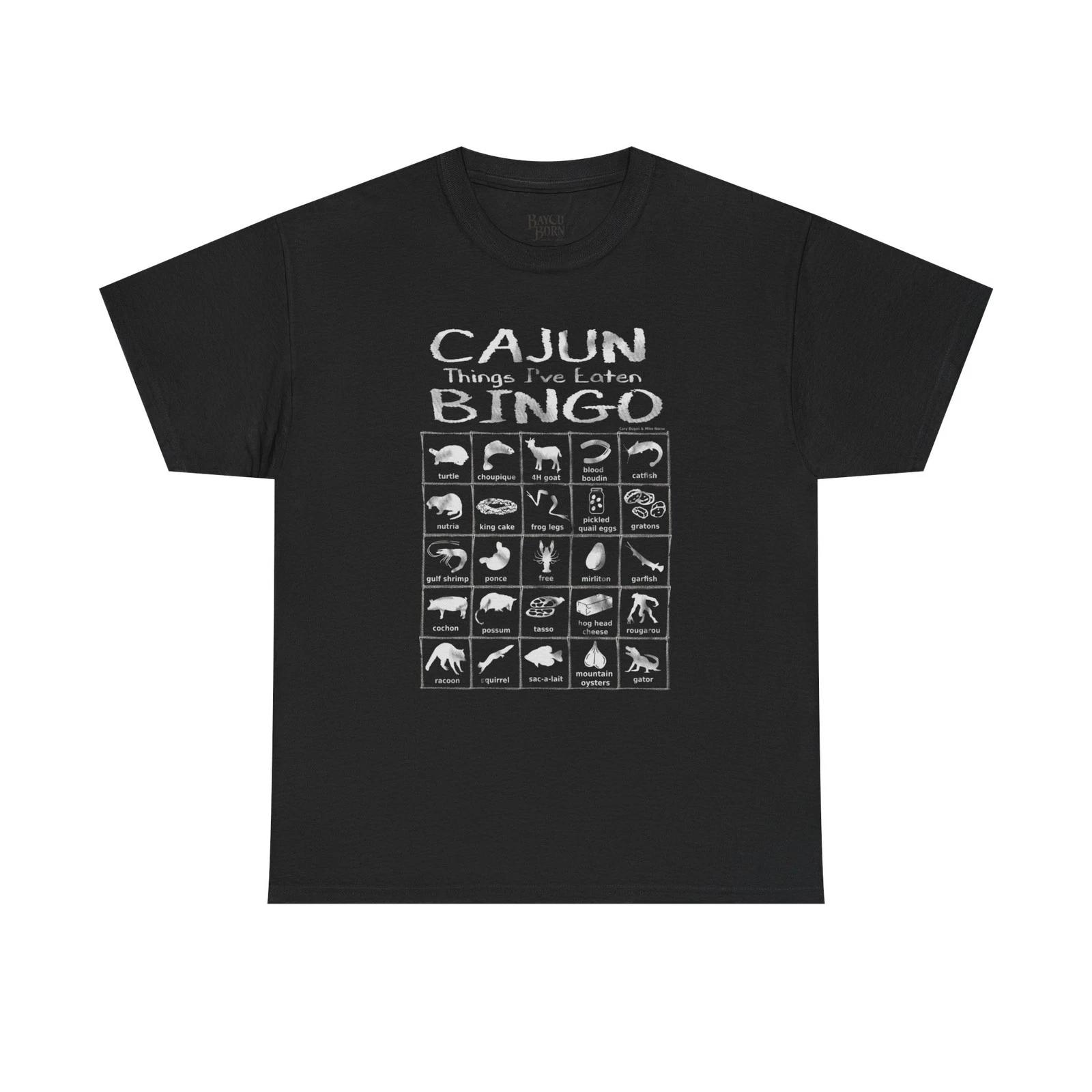 Cajun Things Ive Eaten Bingo T-Shirt | Food Icons Louisiana Cajun Cuisine Shirt 3XL