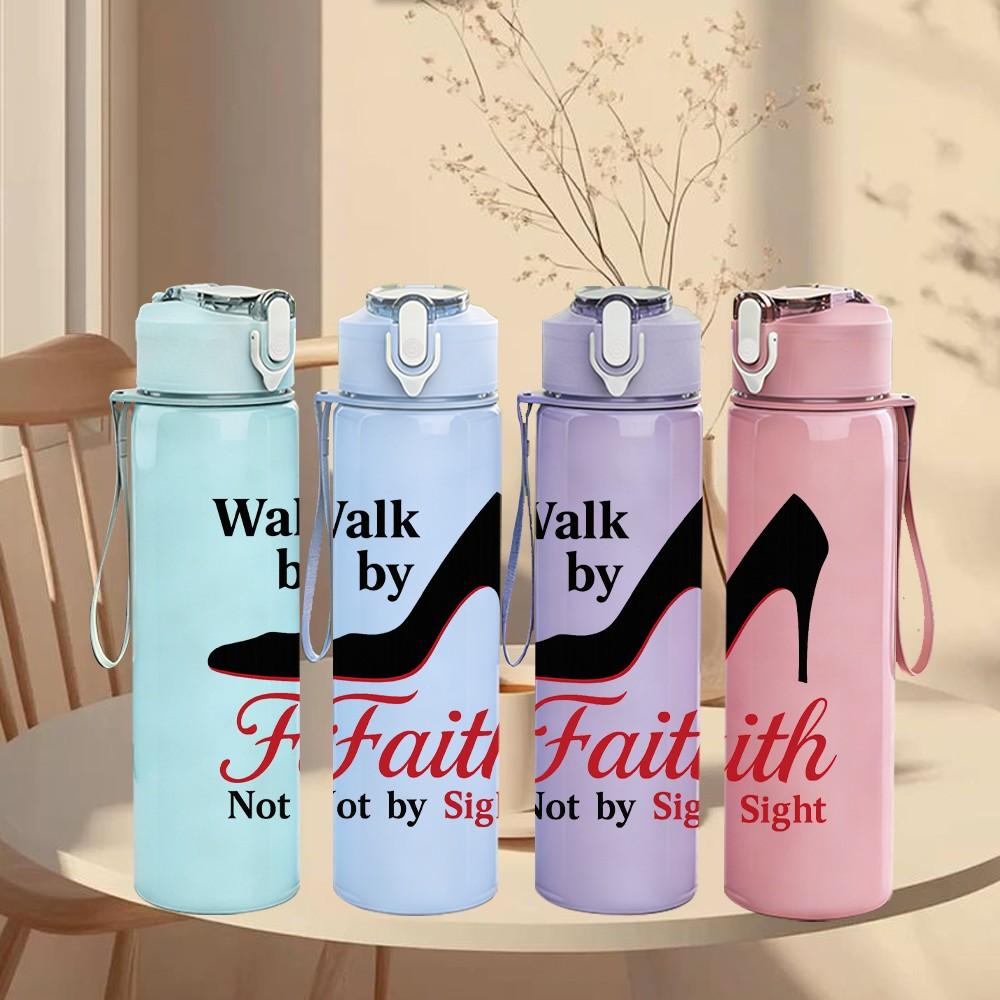 1PC Walk By Faith High Heel Shoe 750ml Color Plastic Sports Water Bottle Leakproof Flip Straw Lid Suitable for Sports Office Home Use