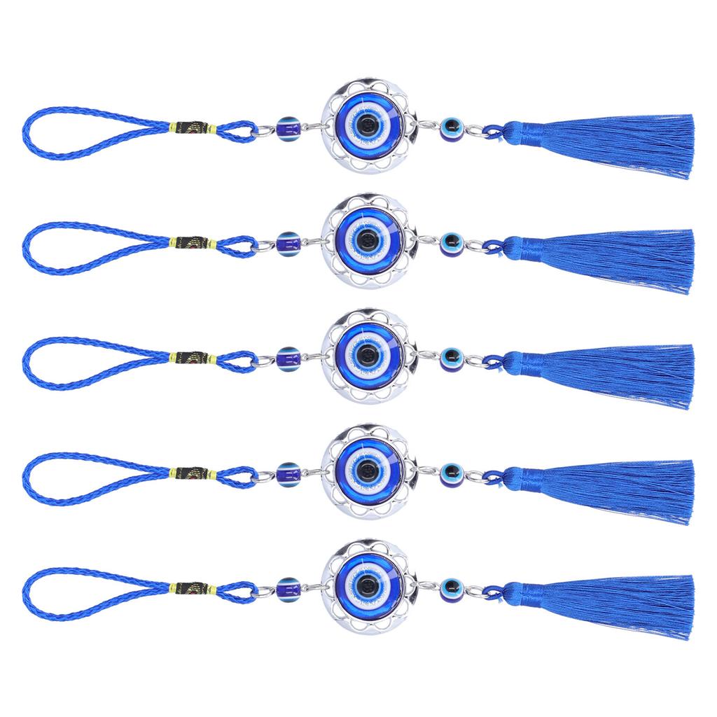 5Pcs Evil Eye Pendant Coloured Glaze Blue Tassel Exquisite Design Good Luck Evil Eye Decor for Room CarRound