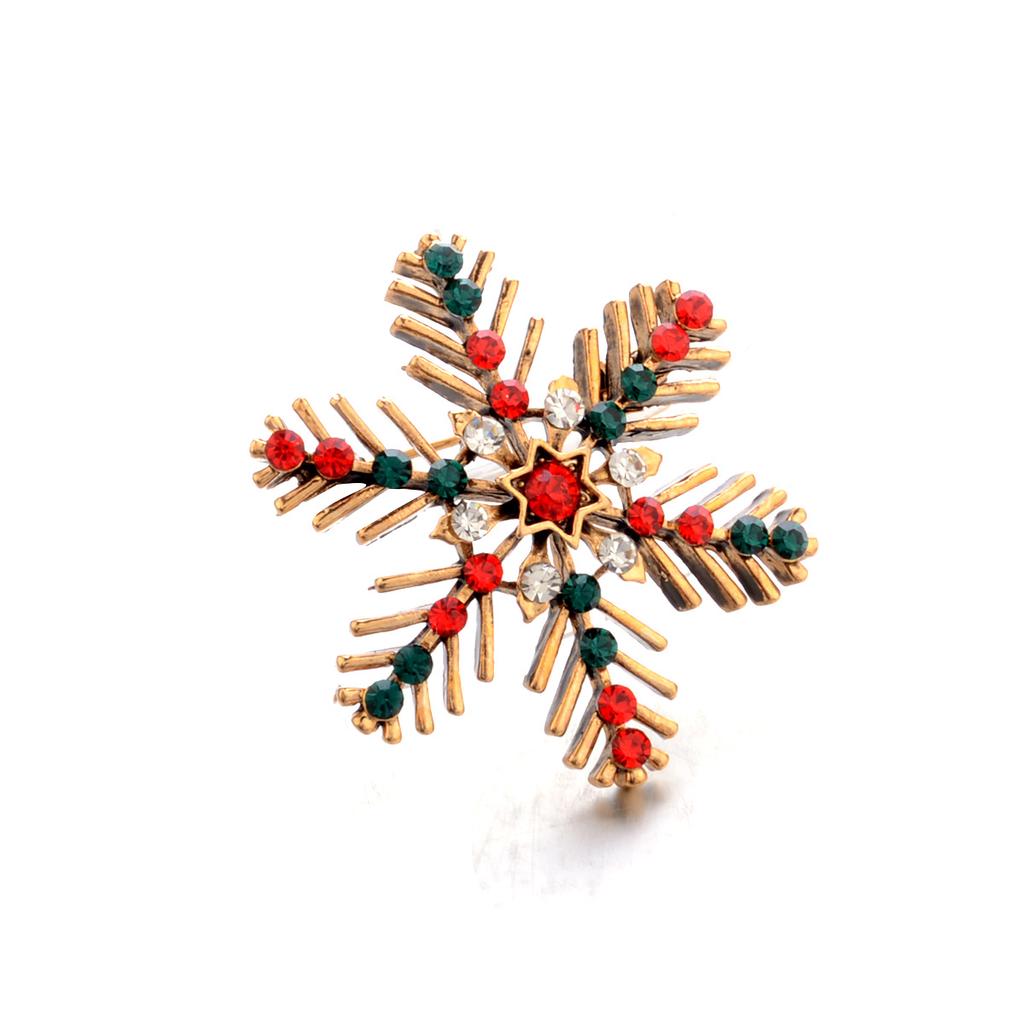 Retro Christmas Snowflower Shape Diamante Alloy Brooch Collar Pin