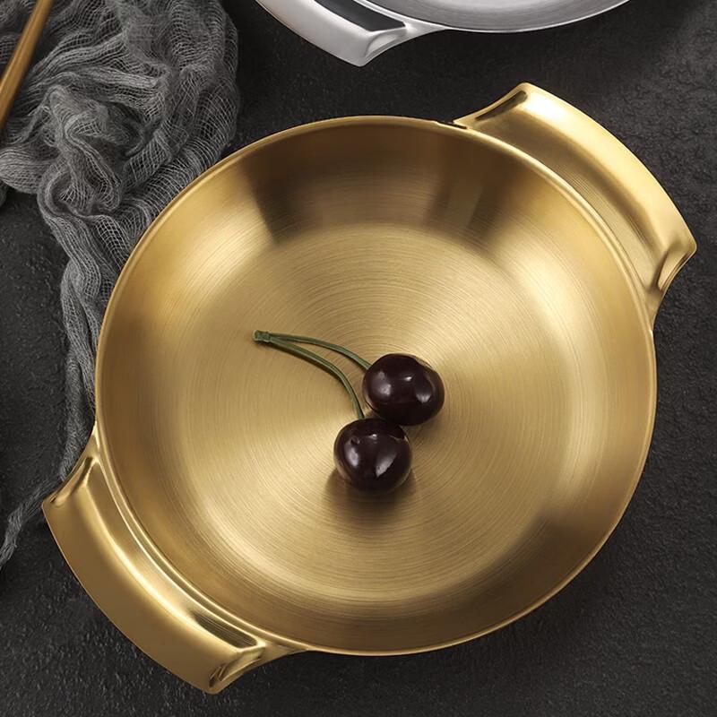 ZISIZ 18cm Gold Electroplated 3-Compartment Stainless Steel Serving Plate