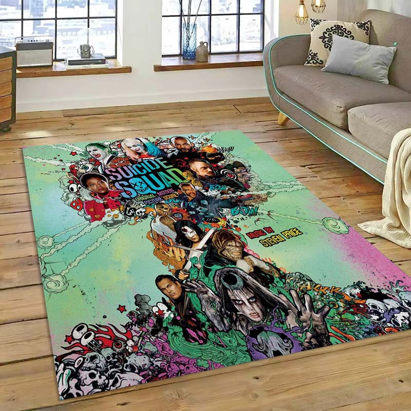 Der Teppich The Suicide Squad, inspiriert vom Actionfilm, eignet sich für Wohnzimmer, Schlafzimmer, Nachttischbereiche, Balkone und andere
