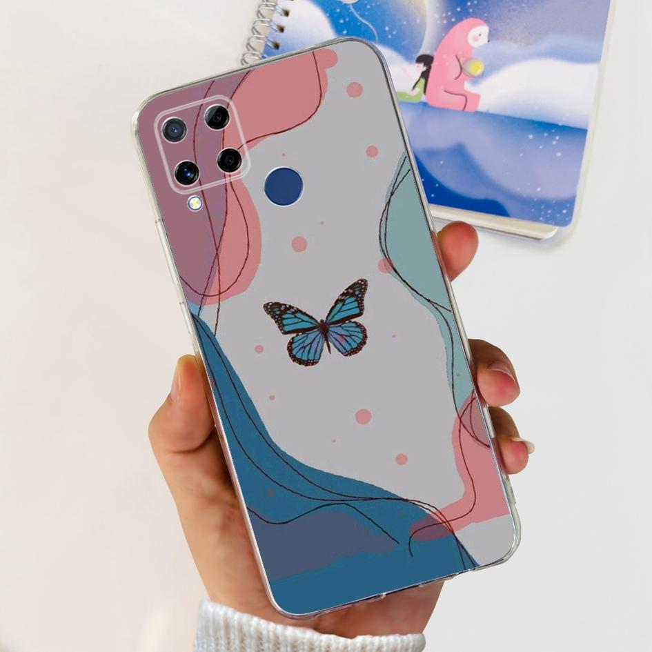 For Realme C15 Case Fashion Marble Butterfly Flower Soft TPU Phone Case For Realme C15 RMX2180 RMX2195 Coque C 15 Silicone Cover
