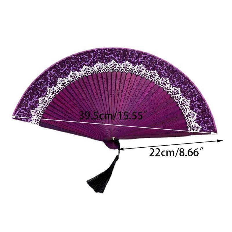 Chinese Style Folding Folding Fan Change Color With Tassel Dance Fan Silk Cloth Bamboo Summer