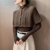 Temperament Cape Knit Two Piece Set Women Fashion V Neck Long Sleeve Pullover Sweater Stand Collar Knit Cardigan Shawl Suits