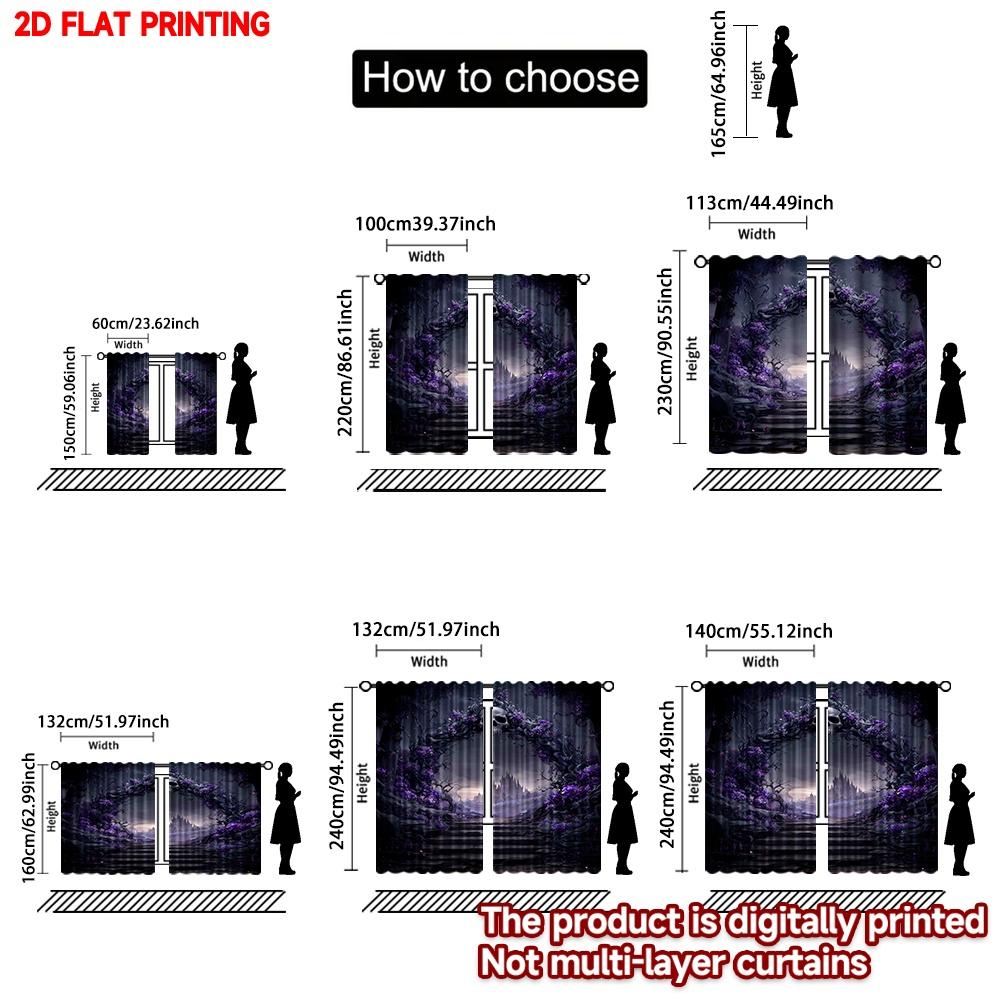 2D flat printing 2pcs Window Curtains Dark Fantasy Castle Scene Digital Printed Polyester Drapes All Season Party & Holiday