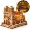 FUNPOLA LED 3D Puzzle, Wooden Puzzle, Assembly Kit, 3D Puzzle, Notre Dame Cathedral Architectural Model, LED Lighted Edition, DIY Craft Kit, Building