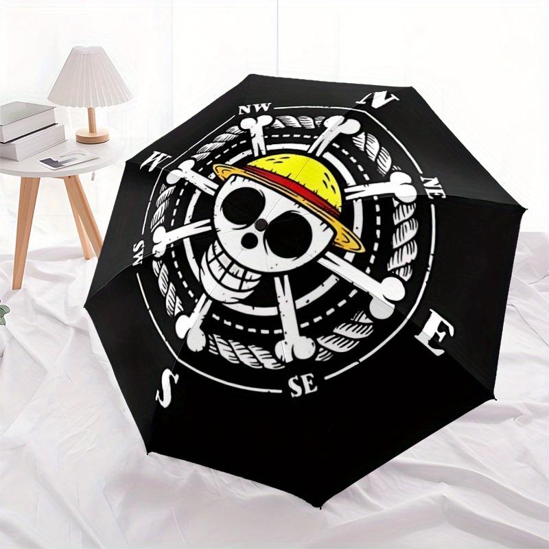 One Piece Piraten Kompass Automatischer Faltregenschirm, Selbstöffnend/Schließend, Langlebiger Winddichter Reiseschirm für Outdoor-Abenteuer a0826053