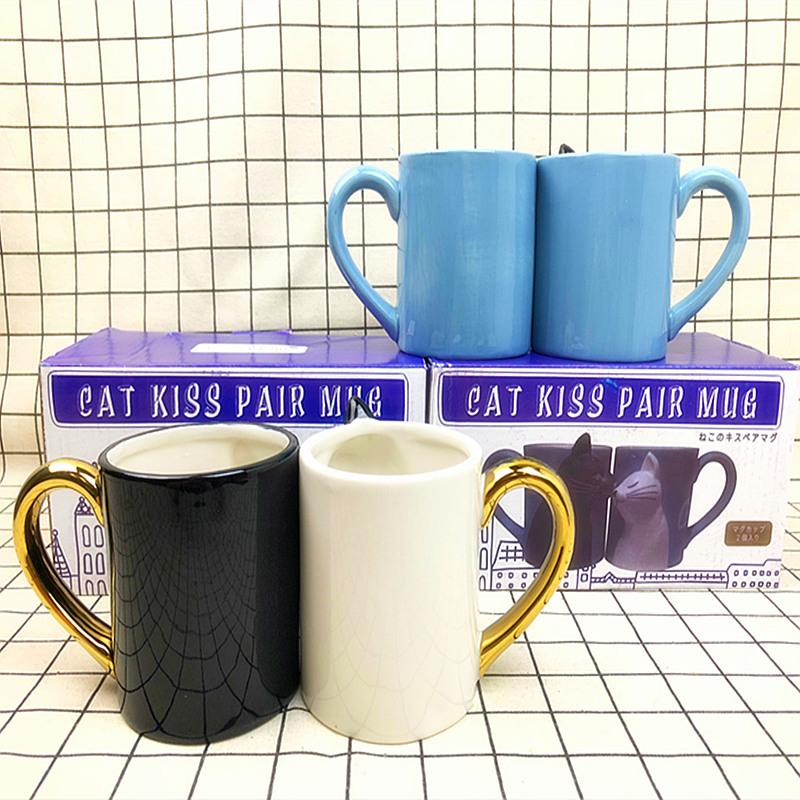 1 stk Kyss Katt Keramiske Krus for Par, Ektepar Krus, Jubileumskrus, Morgen Melk Kaffe, Tekopp Frokost, Valentinsdag,