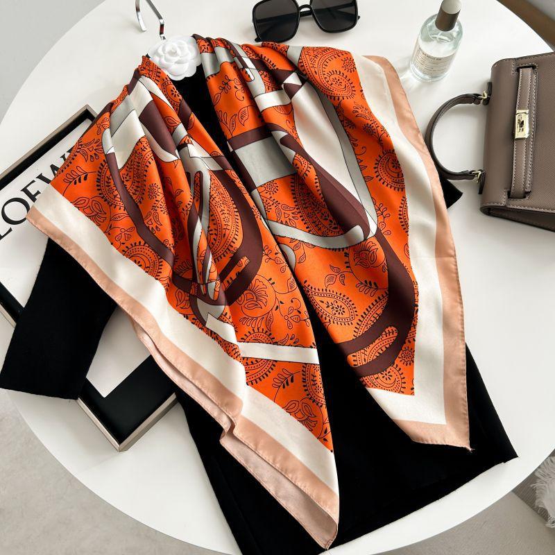 Letra Estampada Seda Imitada de Alta Qualidade Lenço de Seda Twill Decorativo Feminino