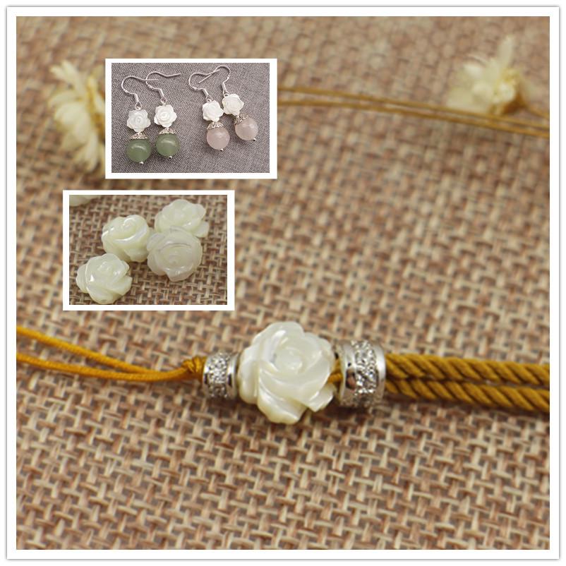 Double-Sided 3D Carved Shell Rose Beads, Horizontal Hole, 8mm, 10mm, 12mm