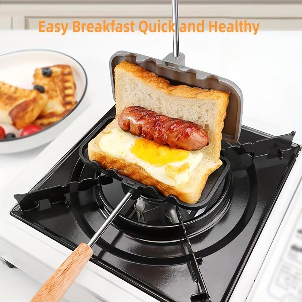 

Aluminum Alloy Dual-Surface Non-Stick Sandwich Maker with Detachable Grill Clamp & Toast Mold Double-Sided Breakfast Press Stove черный серый