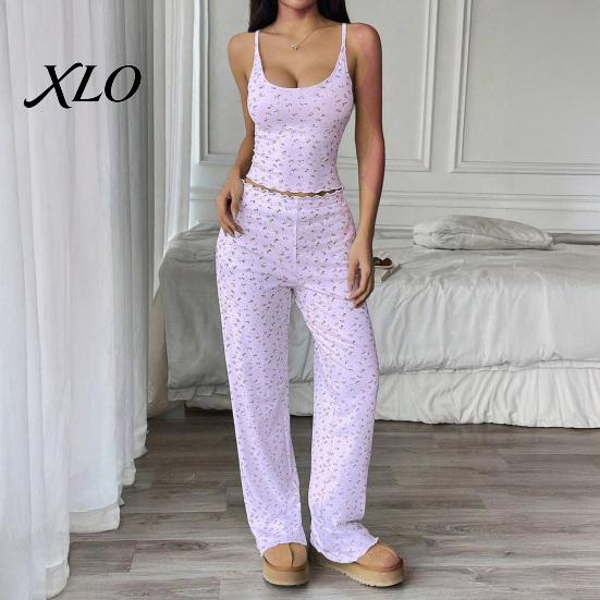 Floral Printed Camisole Pajama Set Women Pajamas with Print, Sleeveless U Neck Comfortable Stretchy Nightwear for Girls And Pants, Sexy Skin-friendly