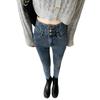 Super high-waisted jeans women's three-button belly nine-point autumn and winter elastic, slim and thin, small feet, pencil pants