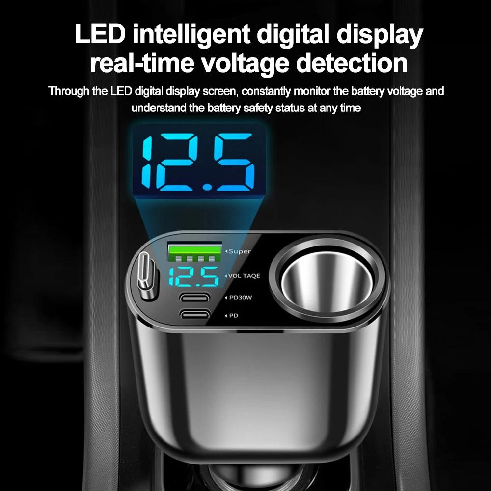 4 In 1 Retractable Car Charger with Voltage Display Cigarette Lighter PD QC 3.0 96W Super Fast Charger for iPhone Huawei Sumsung