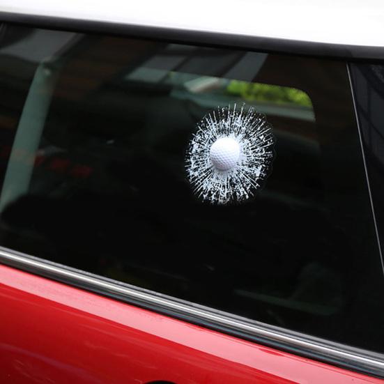 Funny 3D Golf Window Crack Ball Hit Windshield Car Decals Sticker Decoration