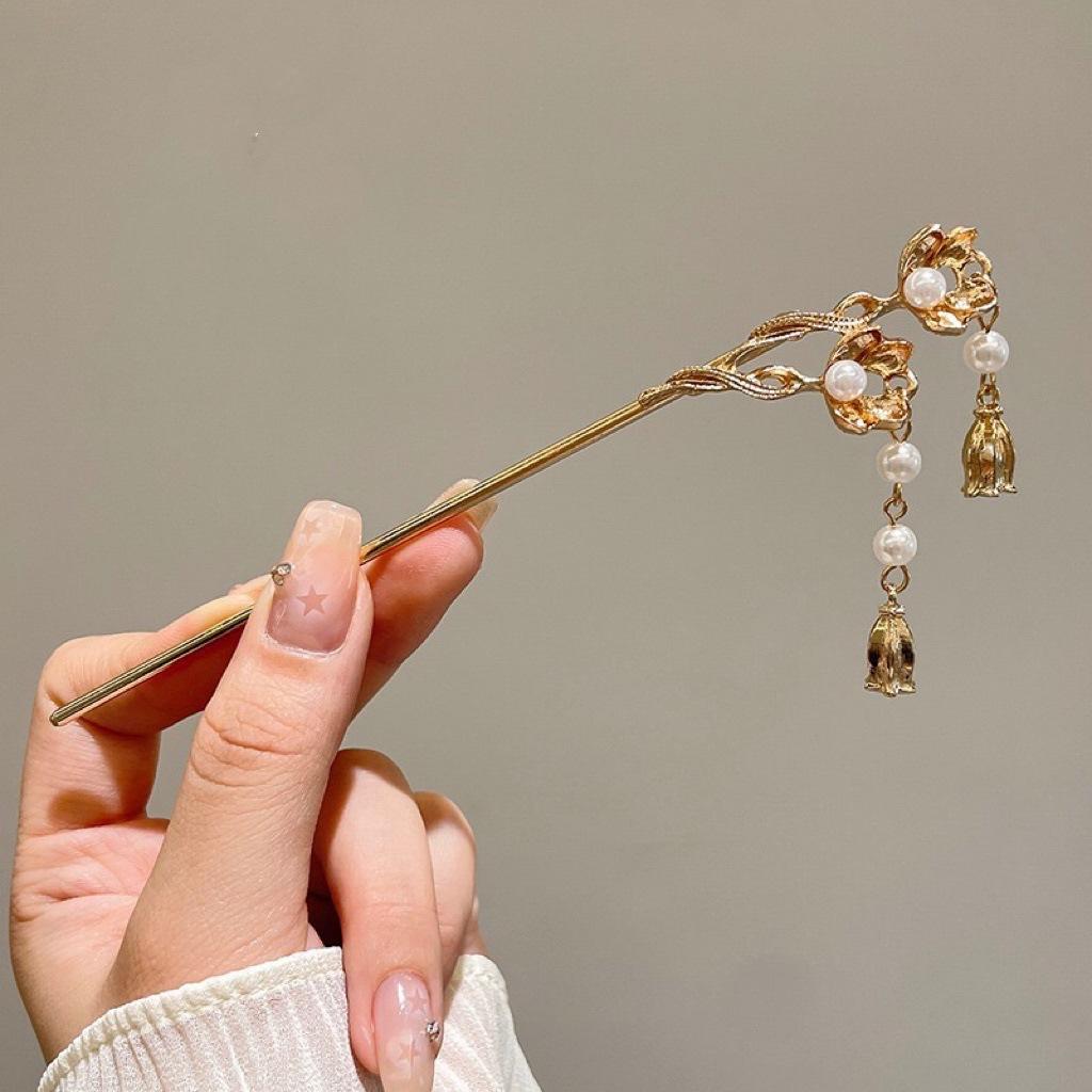 Pince à cheveux élégante de style chinois avec pompon, accessoire de coiffure à motif floral traditionnel, bijoux pour femmes, épingle à cheveux
