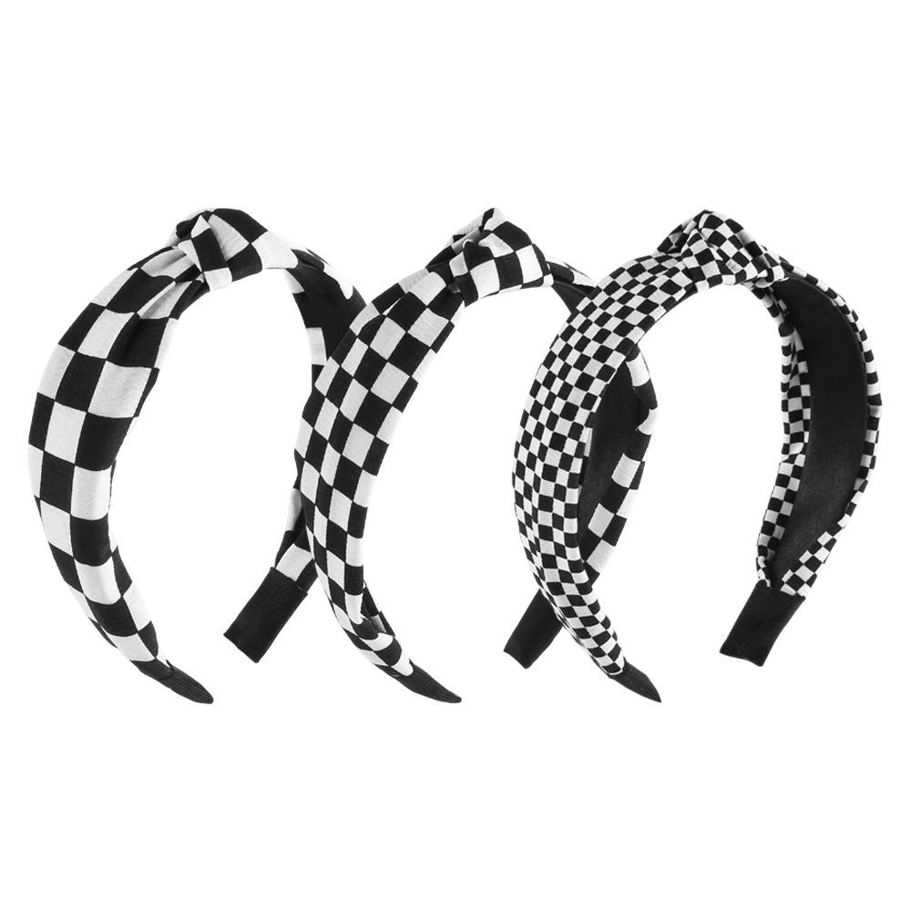 Simple Checkered Hairband Makeup Washing Solid Hair High Forehead Headband Versatile Commute Hair Accessory for Women