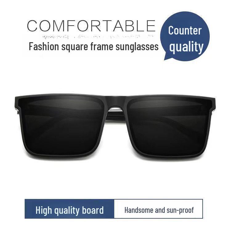 Trendy Men's Rectangular Black Sunglasses - Small Frame, Retro Hong Kong Style Driving Glasses