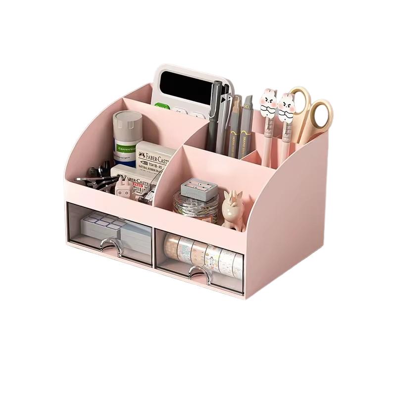 Desktop Transparent Cosmetics Storage Box Desktop Organizer with Drawers Pen Holder Stationary Storage Rack for Office Desks