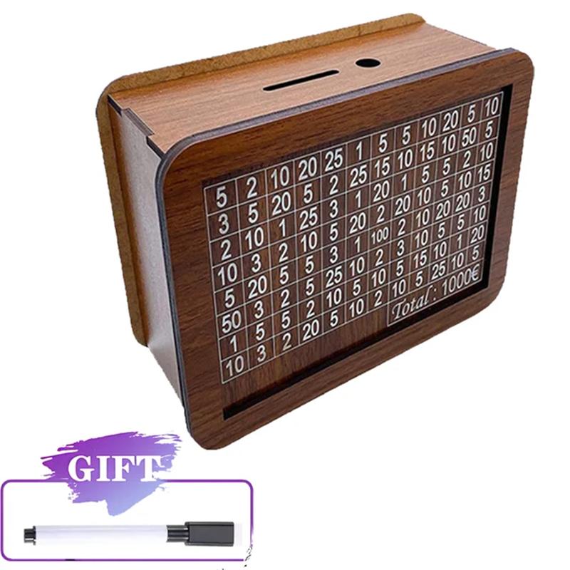 

Piggy Wooden Bank Reusable Handmade Money Box Piggy Bank With Saving Goal And Numbers To Check For Helps The Habit Of Saving