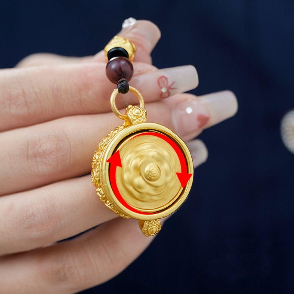 Copper Chinese Style Lucky Pendant Rotatable Car Key Ring Backpack Decoration