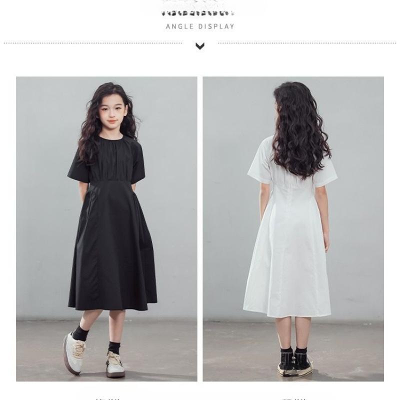Girls' Fashion Short-Sleeve Shirt Dress Summer Children's Elegant Waist-Cinched Dress