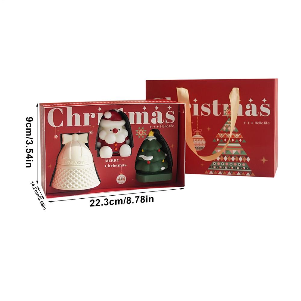 Christmas Candles Scented 3 Pieces Santa Claus Bell Shaped Christmas Tree Cartoon Home Decor Luxury Scented Candle Table красный
