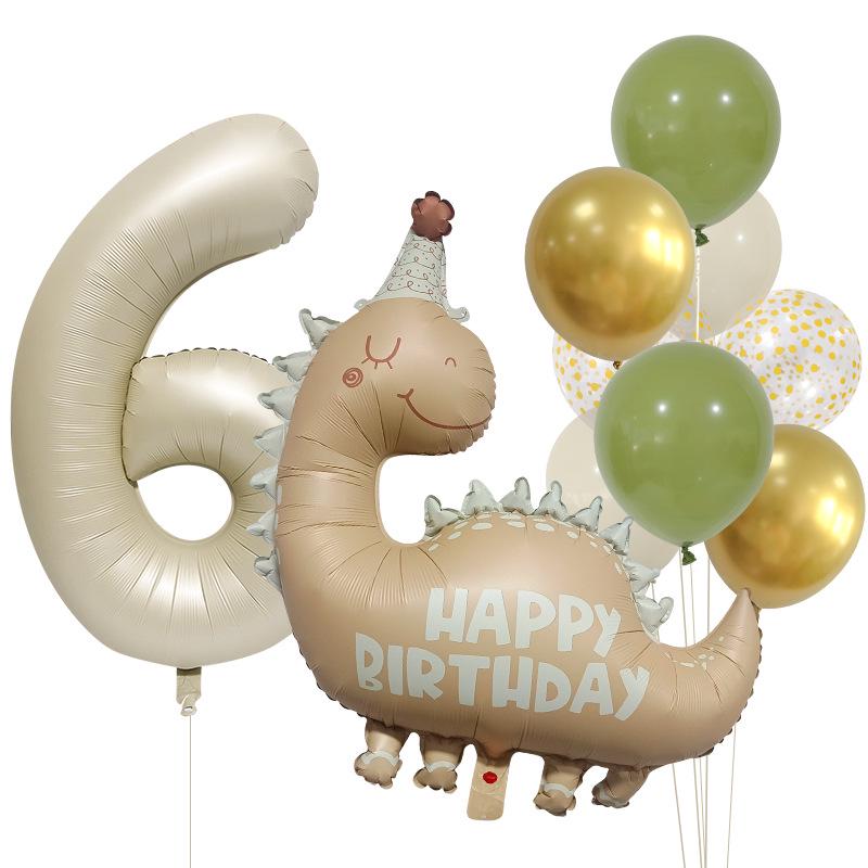 Retro Matte Caramel Dinosaur Balloon Set for Birthday Photo Props