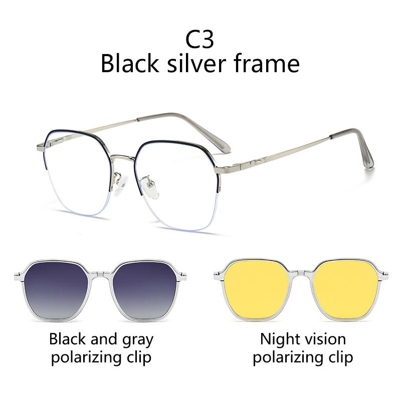Magnetic Clip-On Glasses Frame Polarized Sunglasses Driving Sunglasses 3 IN 1 Half-frame Metal Stainless Steel