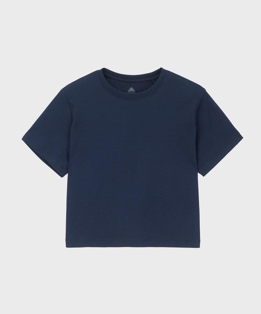 BASIC HOUSE Women'S Round Cropped Short Sleeve T-Shirt Navy Lats0202