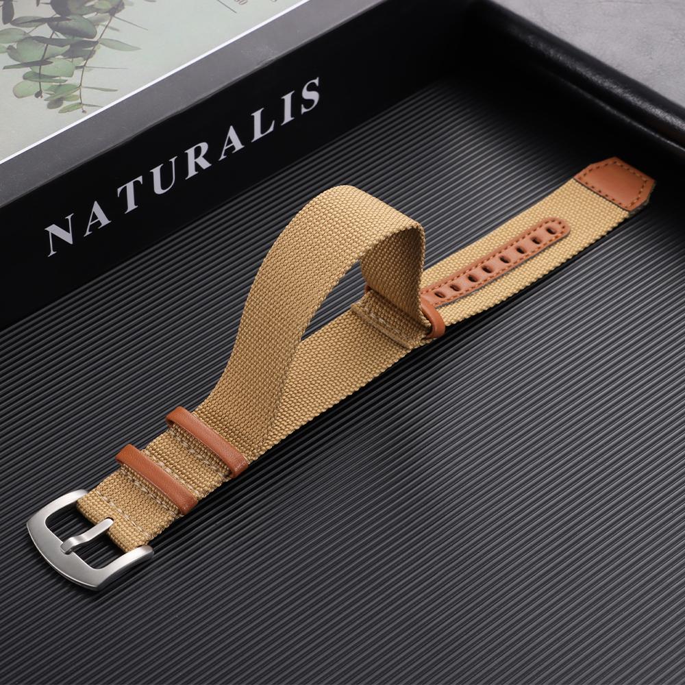 

20mm 22mm Nylon Leather Watch Strap for Hamilton Khaki Field Men s Military Sport Replacement Watch Band High-density Woven Band 22mm коричневий