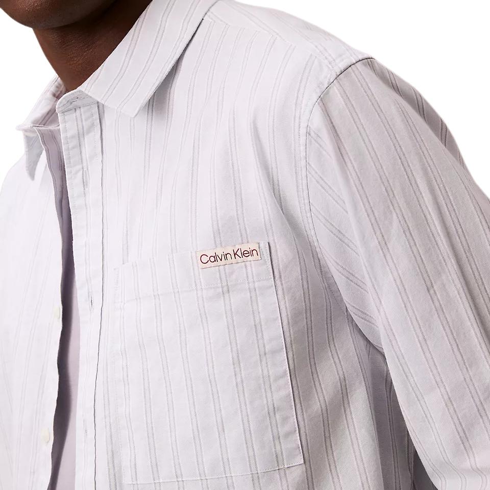 Calvin Klein Minimalist Comfortable Versatile Casual Striped Button-Up Long Sleeve Shirt Men Shirts White 4RB101G-060