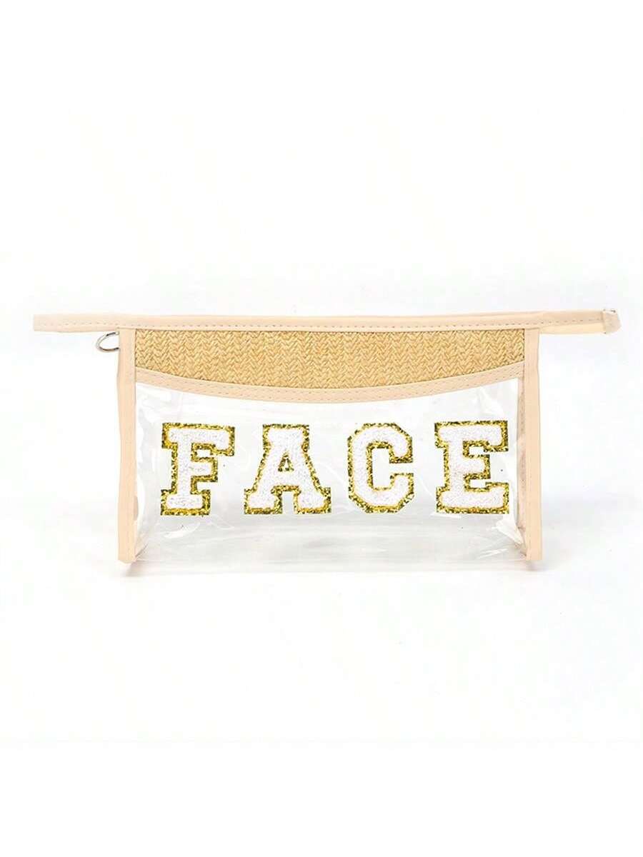 1pc Transparent Makeup Bag, Makeup Storage Bag, Waterproof Zipper Makeup Bag, Women s Toilet Supplies Bag, Transparent Letter