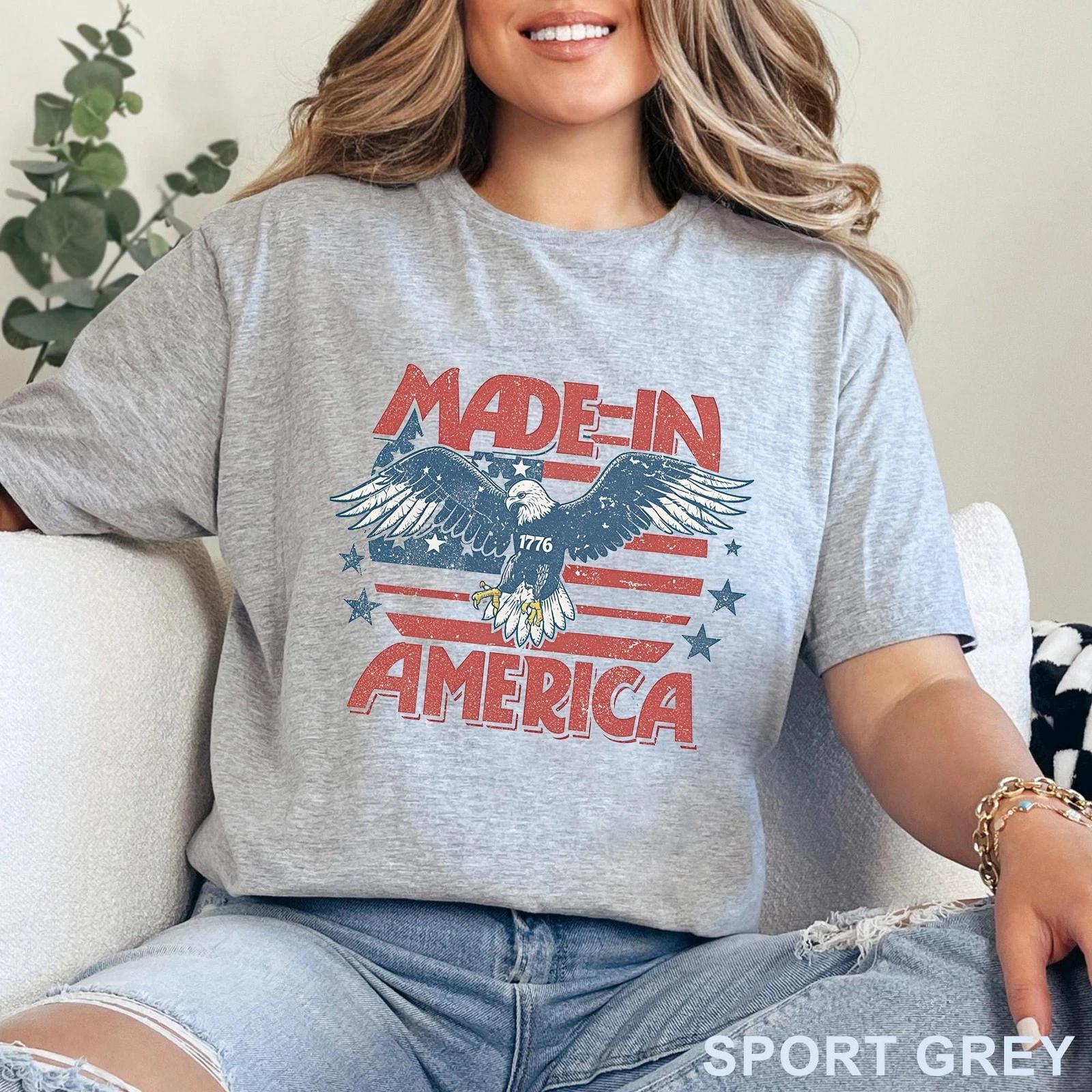 Made In America Shirt Gildan Softstyle Retro Eagle Memorial Day Tee L
