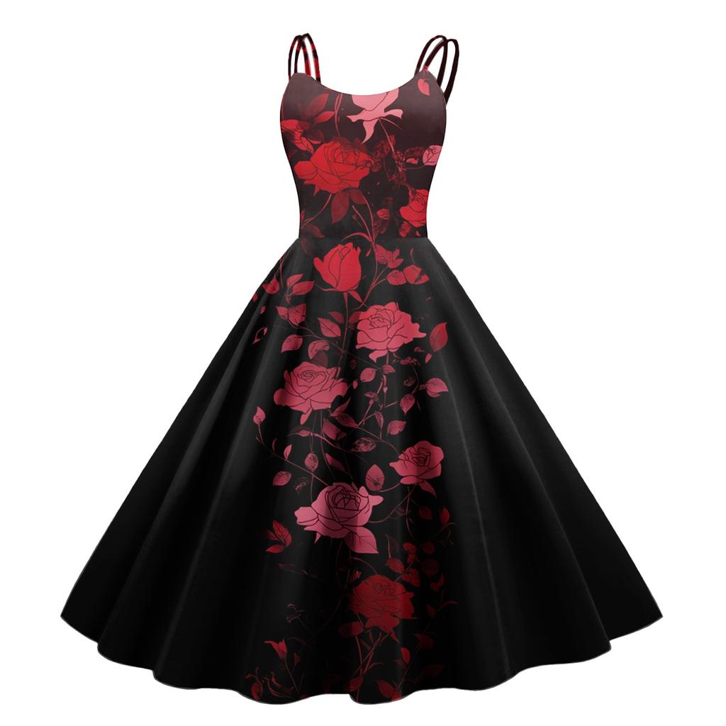 Sexy schulterfreies Punk-Vintage-Kleid mit Blumendruck für Damen