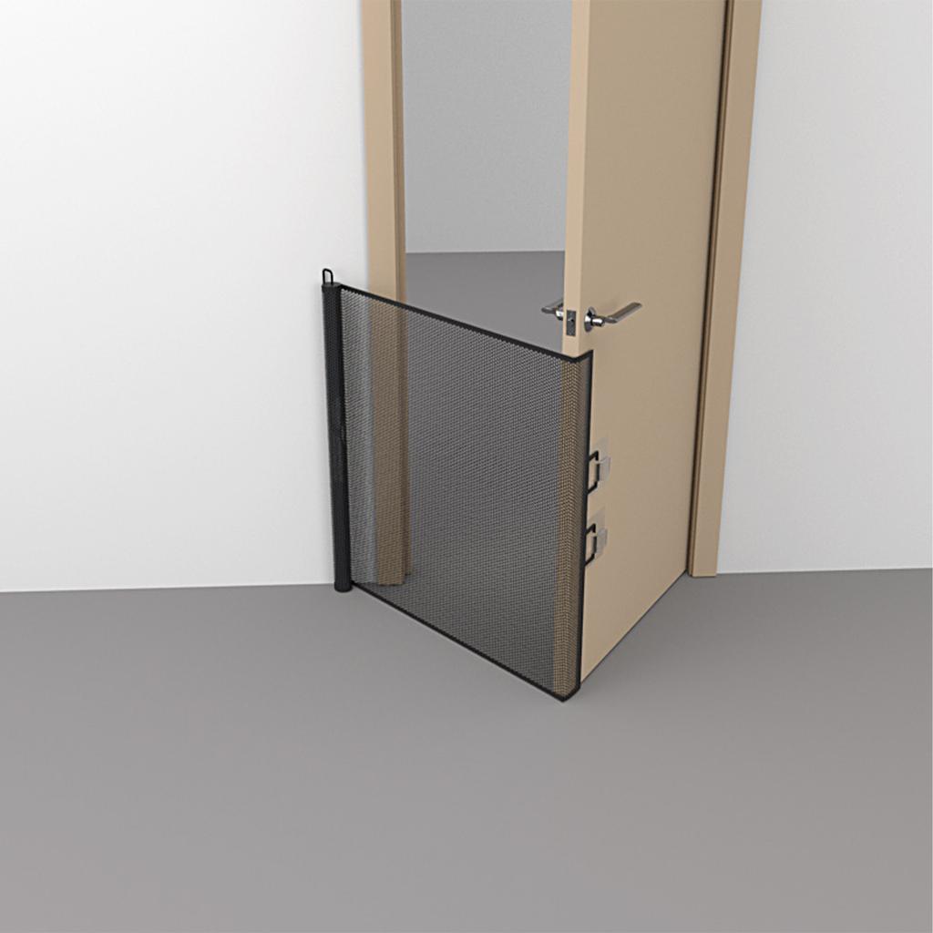 Auto Extending 130cm Pet Gate White Mesh Barrier For Cats Dogs With Metal Frame Easy No Tools Installation Space Saving Home Safety Solution