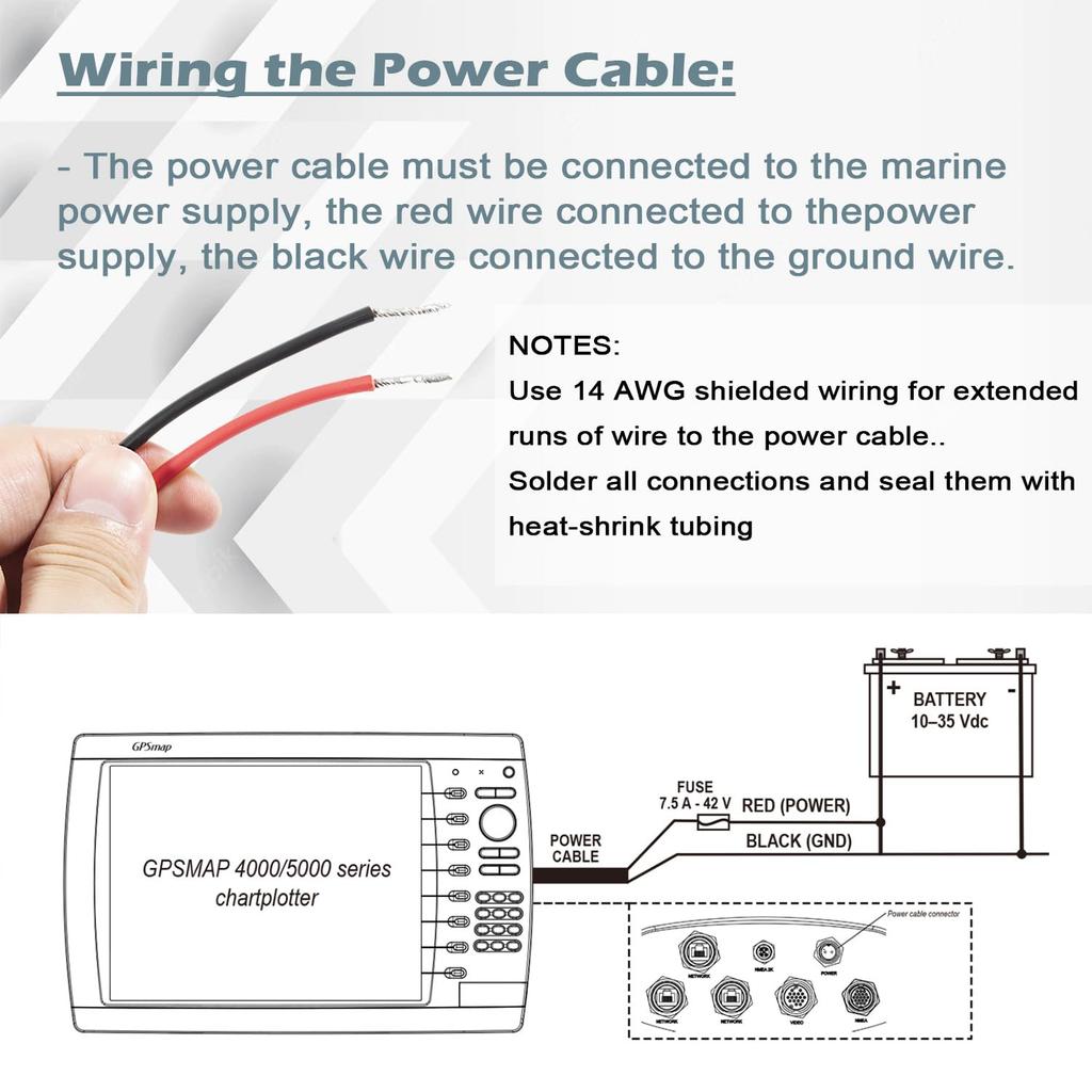 2 Wire, 2 Pin Boats Power Cable 010-10922-00 for Garmin GPSMAP 4000/5000 Series, DC Power Cable with Bare Proprietary Connector