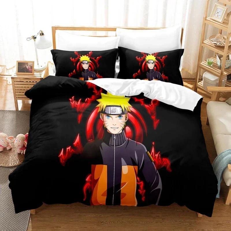 Naruto Bedding Set Quilt Cover Uchiha Sasuke Pillowcase Anime Kakashi Decor Bed Spead Bedroom Duvet Cover Bedding Suit Kids Gift